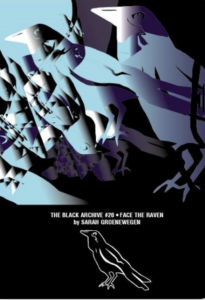 The cover of the Black Archive monograph for Face the Raven. It is in black and blues. It features stylised ravens in formations.